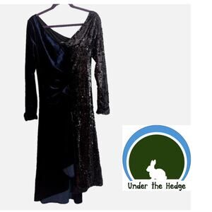 NWOT ATHINA Midnight Velvet & Black Split Contrast Cocktail Dress Large I1 Glam